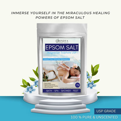 Epsom Salt (Magnesium Sulphate) for Pain Relief & Foot Soak - Bath Salt - 1kg